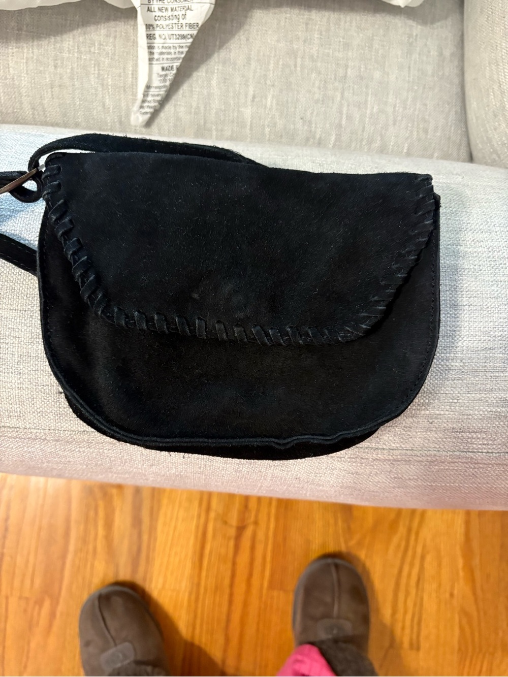 Cost Plus World Market Black Suede Crossbody with Whipstitch Trim